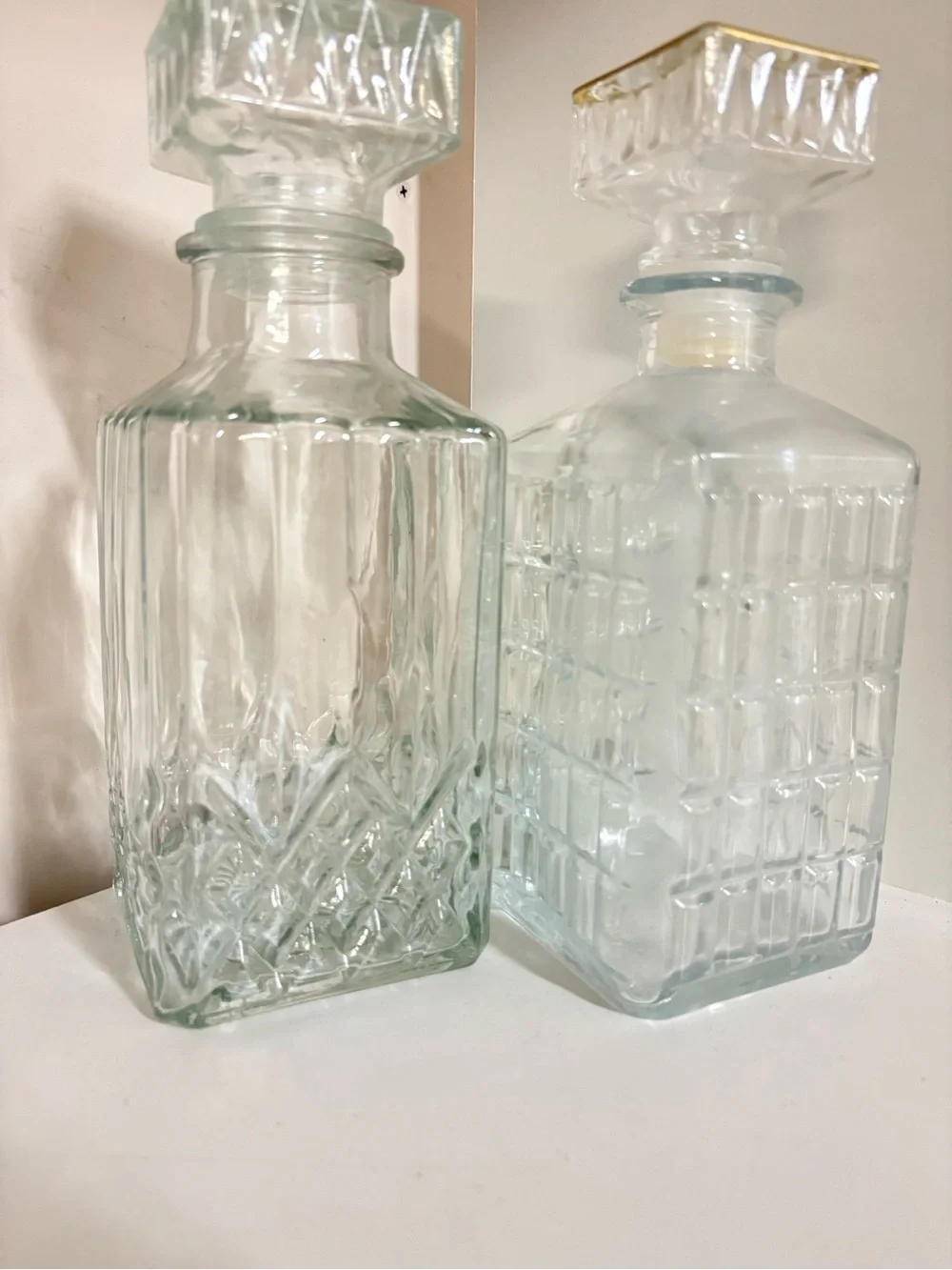 Vintage Clear Glass Decanter Pair